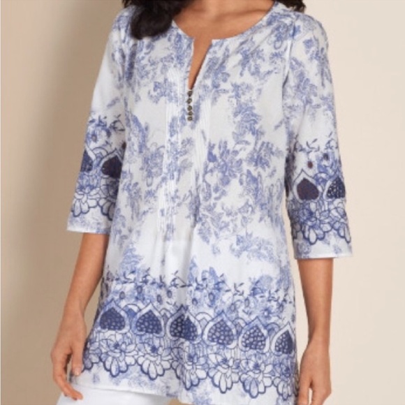 Soft Surroundings Cotton Nimes Floral Eyelet Tunic - Picture 2 of 16